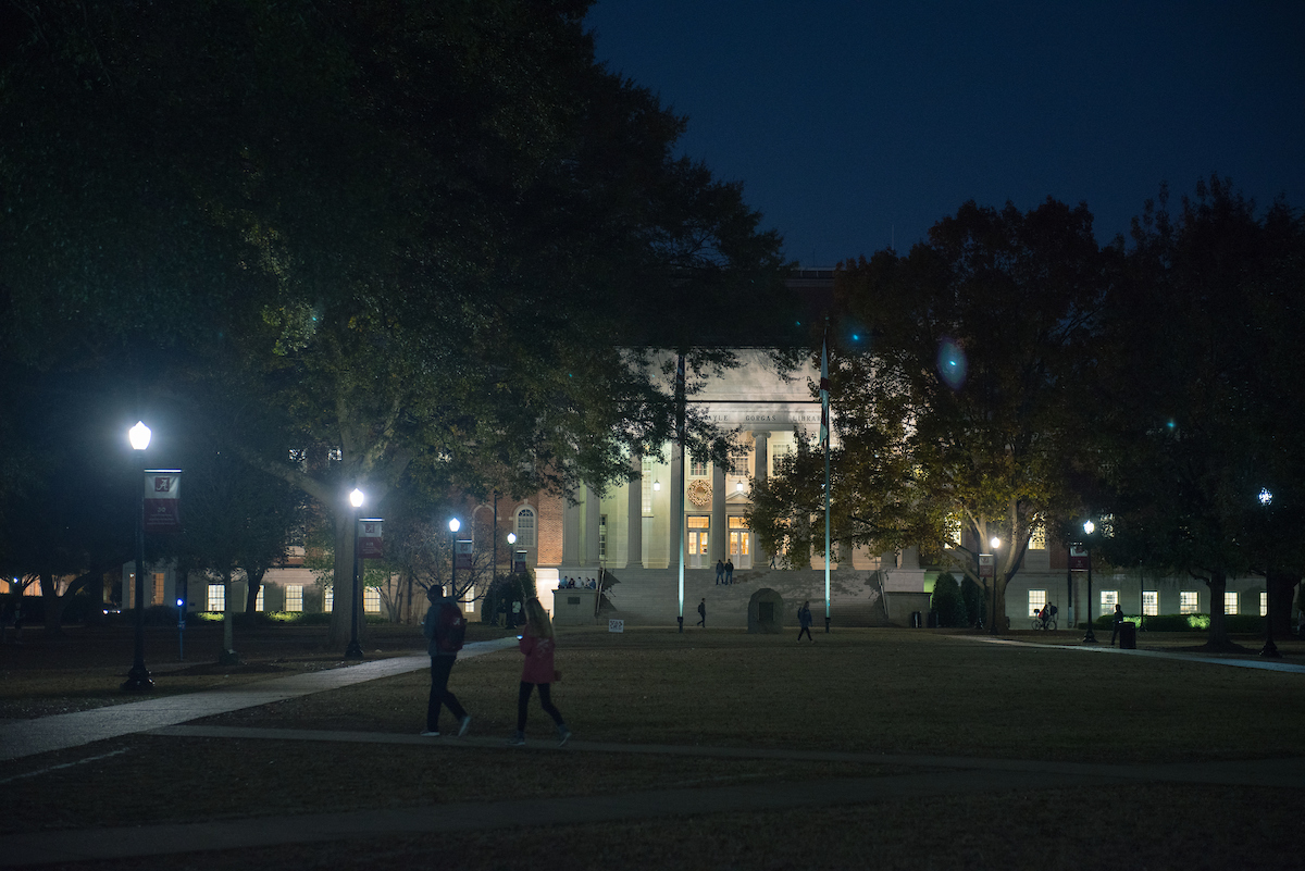 Gorgas Library at night