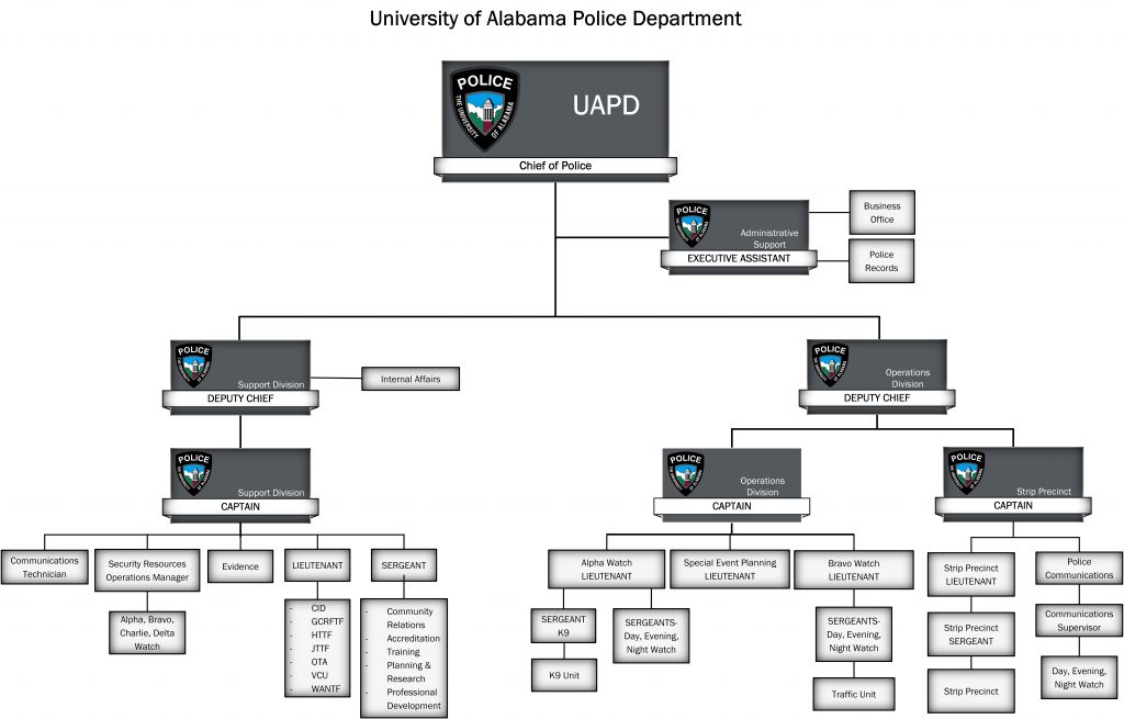 UAPD org chart 2025. Text version below on this page.